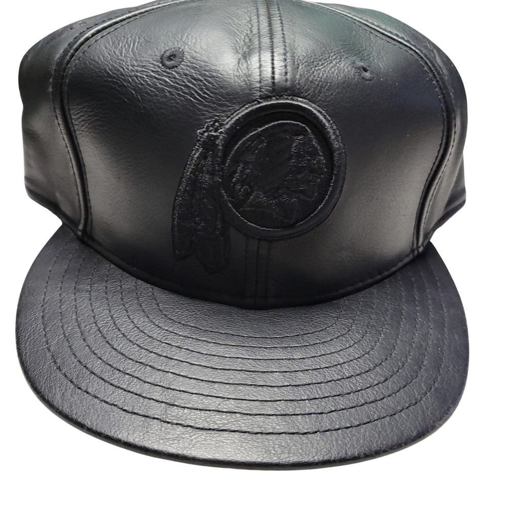 New Vintage Reebok NFL Washington Redskins Black Leather Fitted Hat Size XL